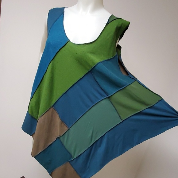 Pullover Sleeveless Razor Cut Patchwork Hemp Tunic by Yana Dee - Picture 2 of 7